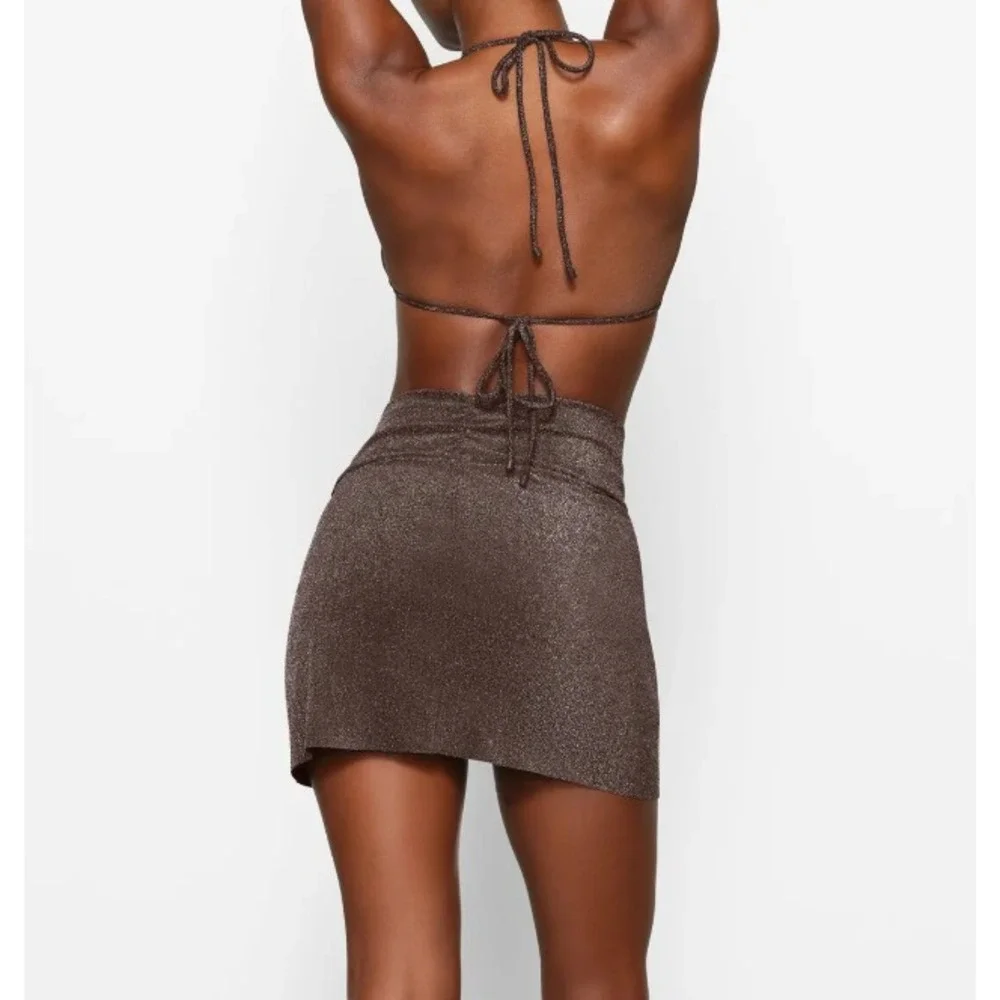 Skims Textured Glitter Sarong mini skirt ,Cocoa, 3X